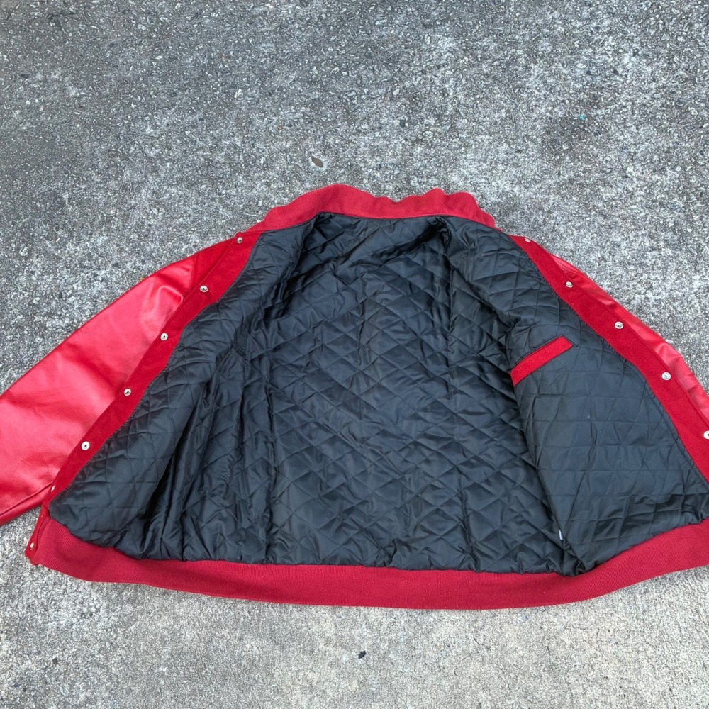 Vintage 90s Varsity Jacket Mens XXL‎ Red Good Wool Leather Sleeves Made in USA - Picture 7 of 9